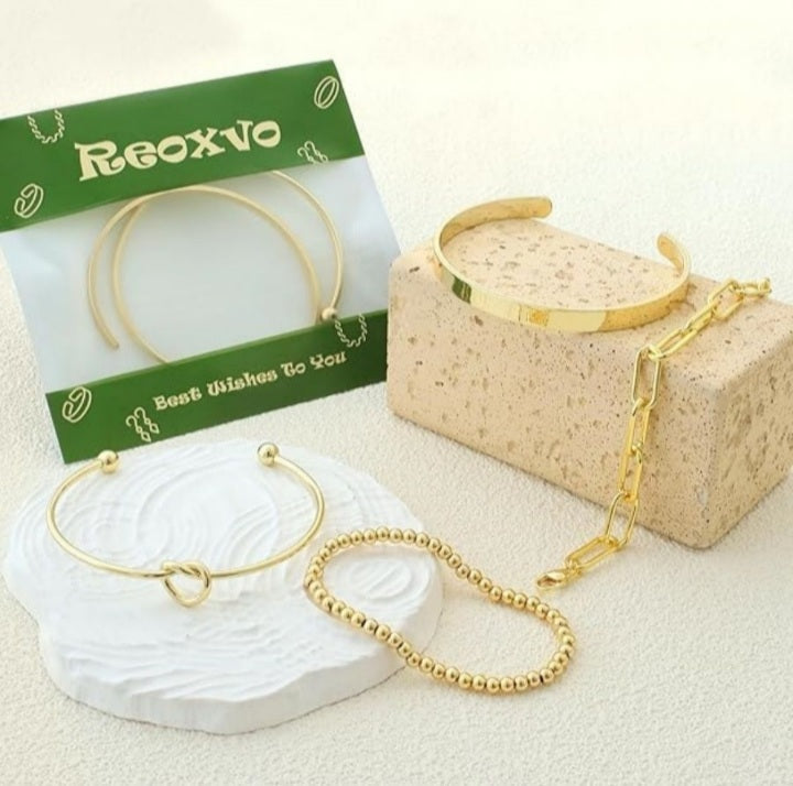4 Pieces Gold-Tone Plated Bangle Set for Women-Stackable Anti-Tarnish Bracelets