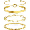 4 Pieces Gold-Tone Plated Bangle Set for Women-Stackable Anti-Tarnish Bracelets