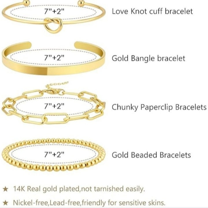 4 Pieces Gold-Tone Plated Bangle Set for Women-Stackable Anti-Tarnish Bracelets