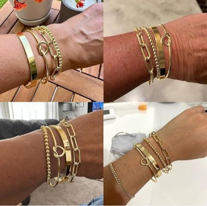 4 Pieces Gold-Tone Plated Bangle Set for Women-Stackable Anti-Tarnish Bracelets