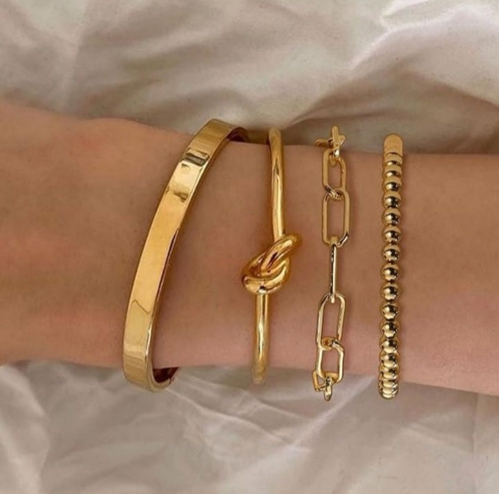 4 Pieces Gold-Tone Plated Bangle Set for Women-Stackable Anti-Tarnish Bracelets