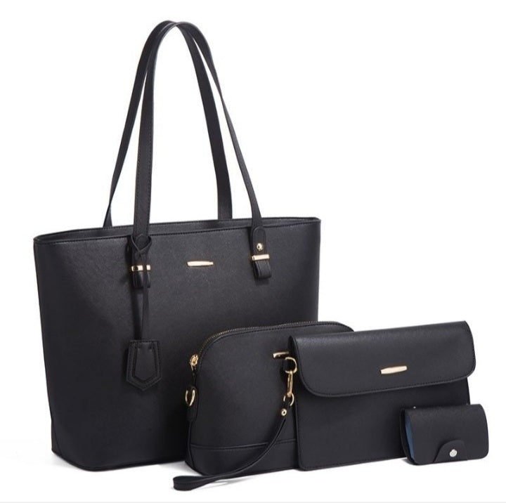 4 Piece Women Fashion Tote Handbag Shoulder Bag - Brown