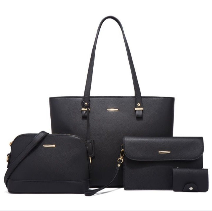 4 Piece Women Fashion Tote Handbag Shoulder Bag - Brown